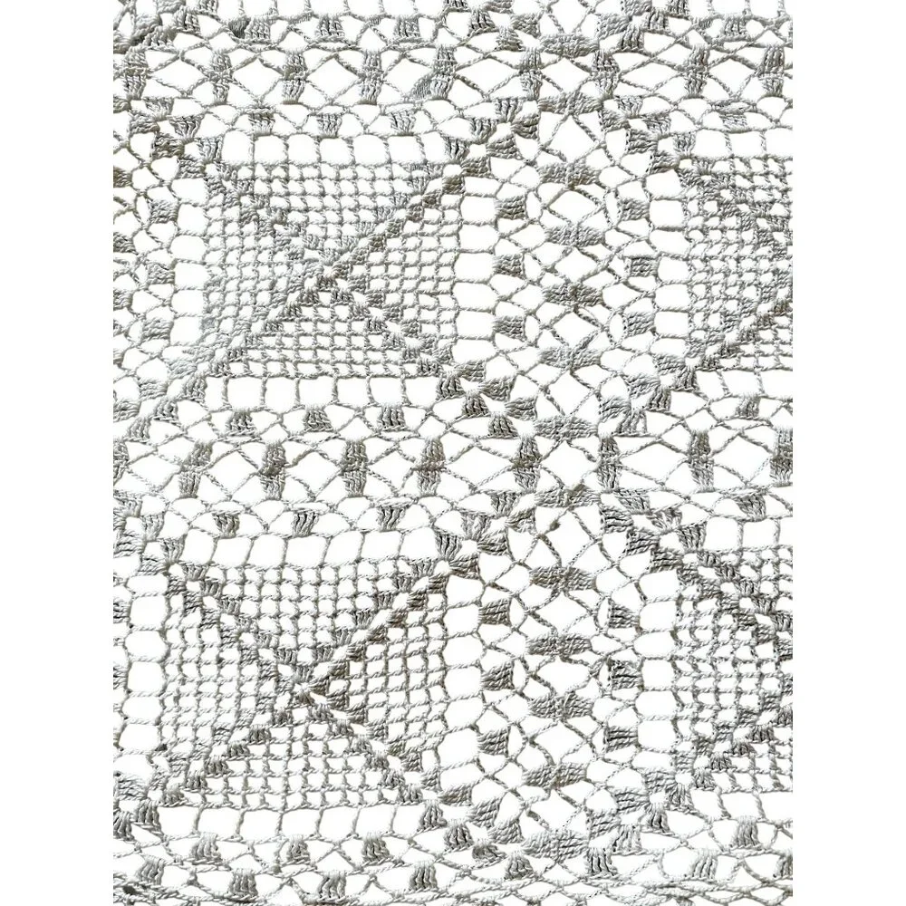 Hand-Crocheted White Lace Table Runner Dresser Scarf Shawl 51x17 Granny core VTG